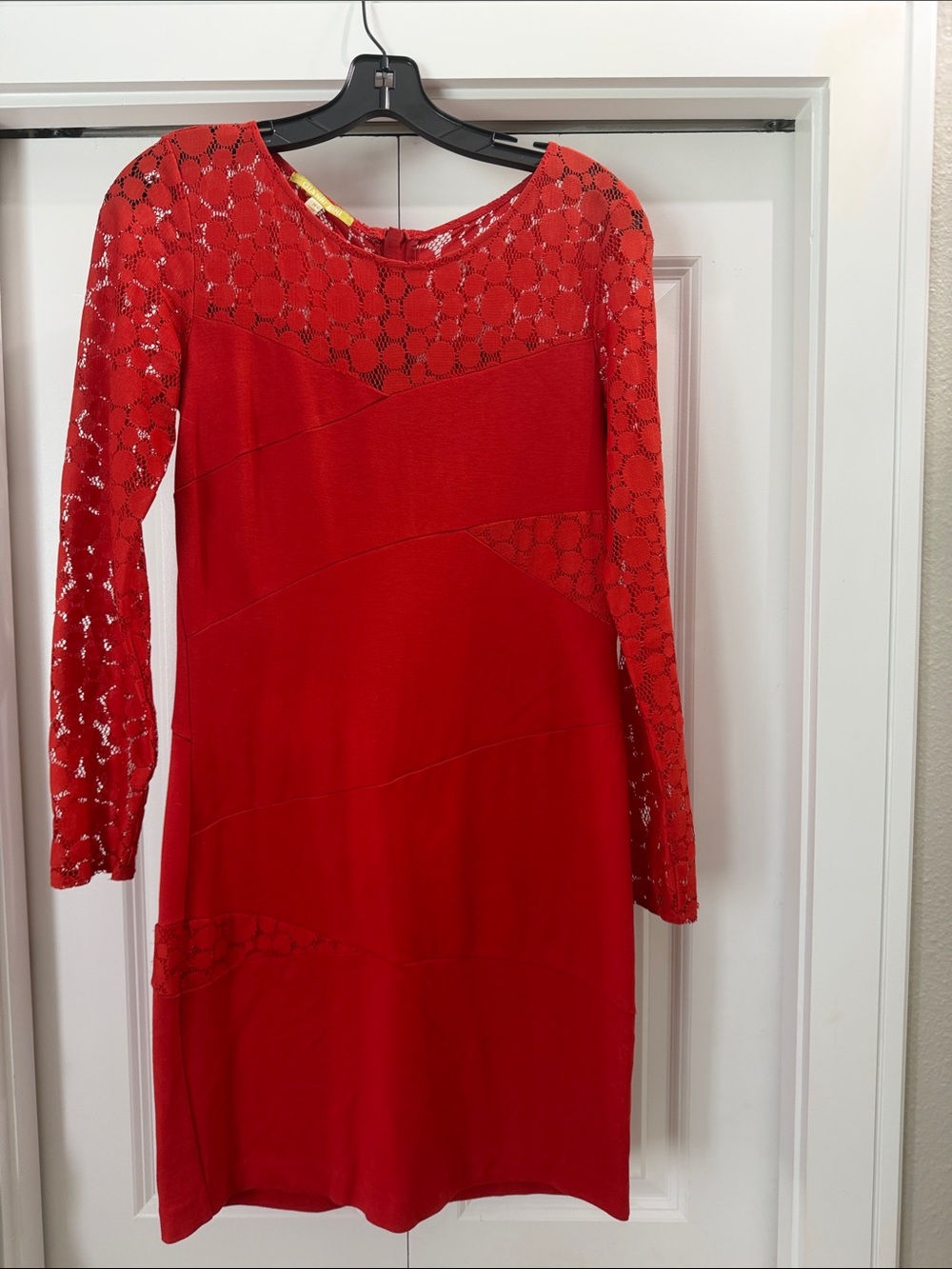 Gianni Bini Red Lace Yoke Long-Sleeve Dress